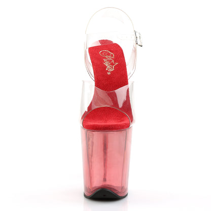 FLAMINGO-808T Clear/Red Tinted Platform Sandal Pleaser