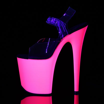FLAMINGO-808UV Clear/Neon Pink Platform Sandal Pleaser