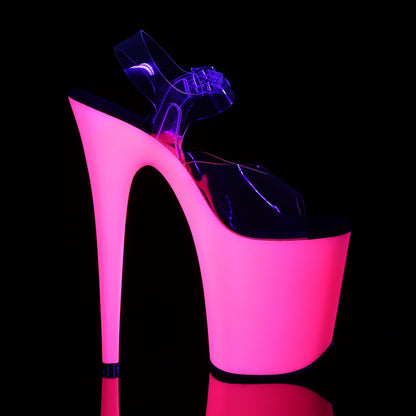 FLAMINGO-808UV Clear/Neon Pink Platform Sandal Pleaser
