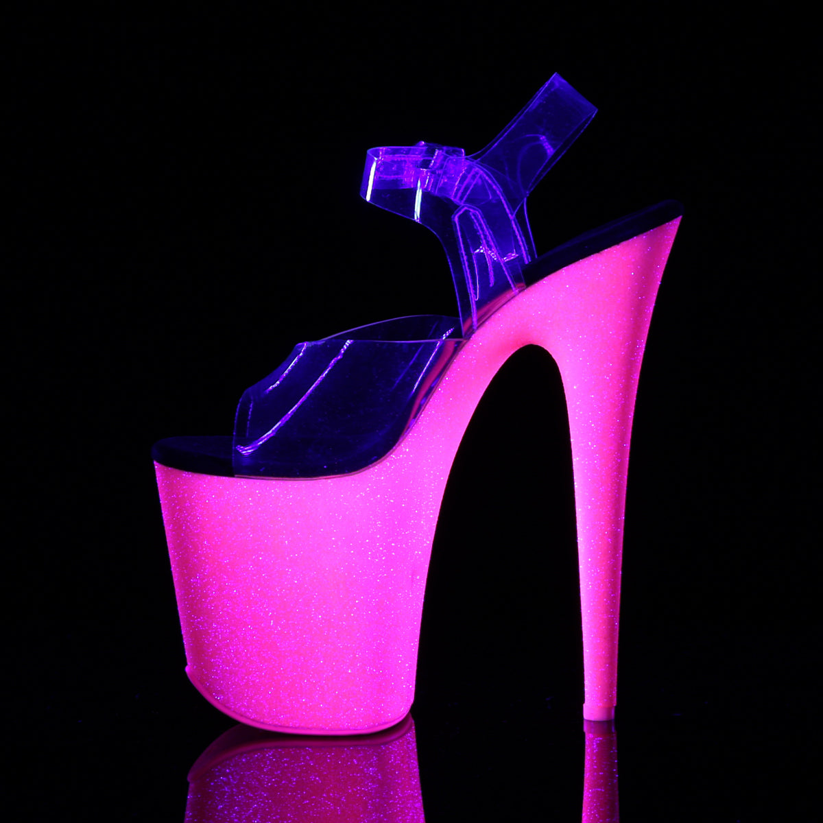FLAMINGO-808UVG Clear/Neon Hot Pink Glitter Platform Sandal Pleaser