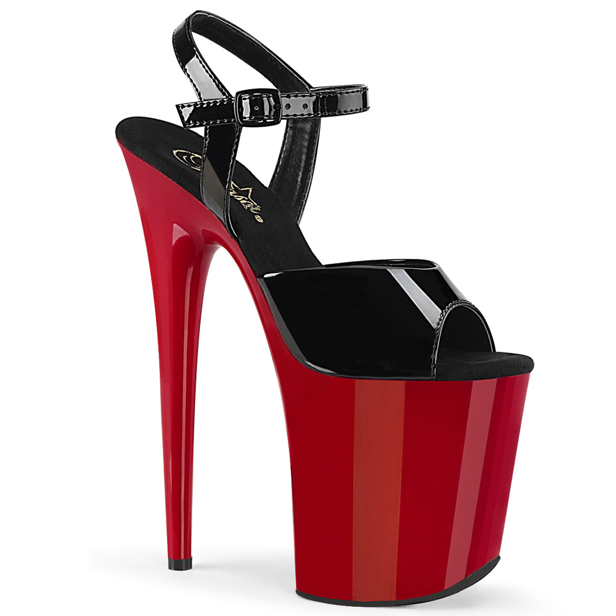 FLAMINGO-809 Black Patent/Red Platform Sandal Pleaser