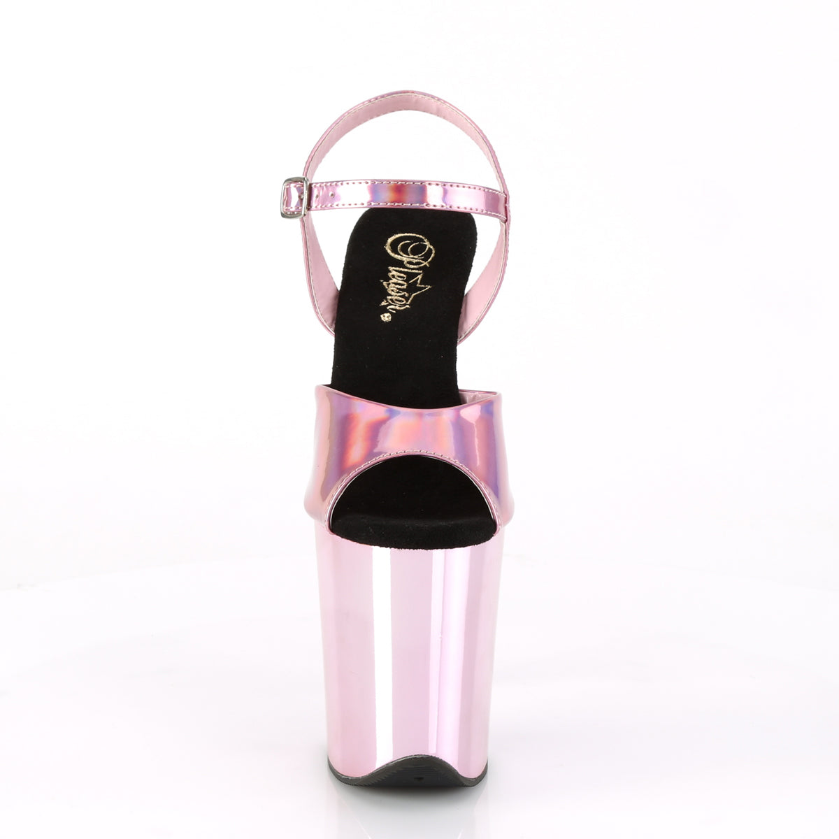 FLAMINGO-809HG Baby Pink Hologram/Baby Pink Chrome Platform Sandal Pleaser