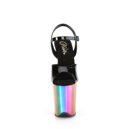 FLAMINGO-809RC Black Patent/Rainbow Chrome Platform Sandal Pleaser
