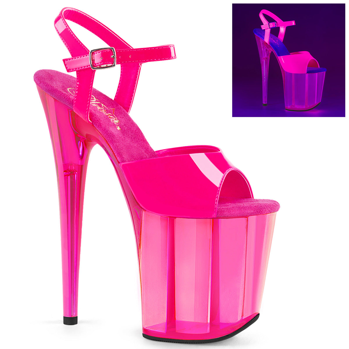 FLAMINGO-809UVT Neon Hot Pink Patent Tinted Platform Sandal Pleaser