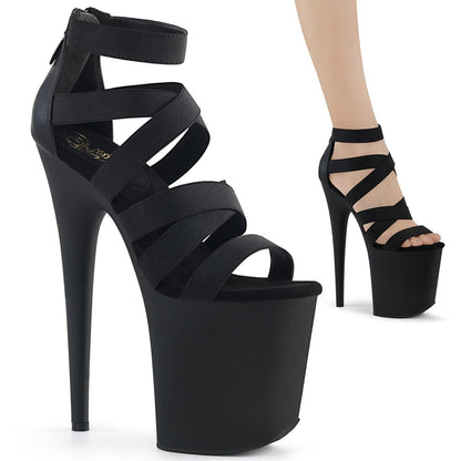 FLAMINGO-859 Black Elastic Band-Faux Leather Platform Sandal Pleaser