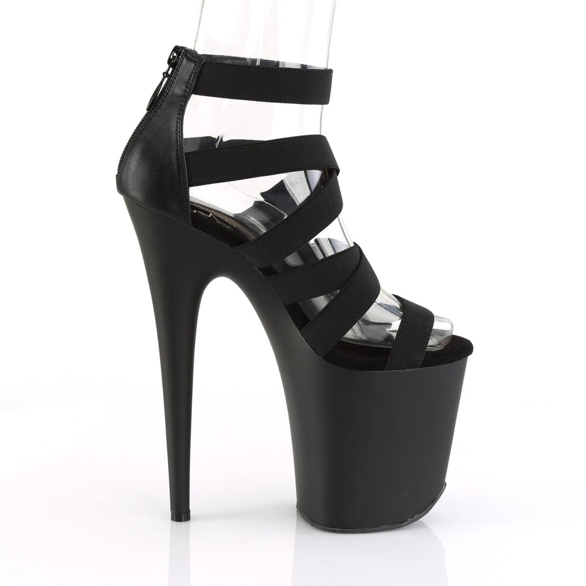 FLAMINGO-859 Black Elastic Band-Faux Leather/Black Matte Platform Sandal Pleaser US Size (Women's): 5