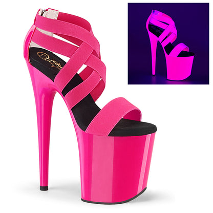 FLAMINGO-869UV Neon Hot Pink Elastic Band-Patent/Neon Hot Pink Platform Sandal Pleaser