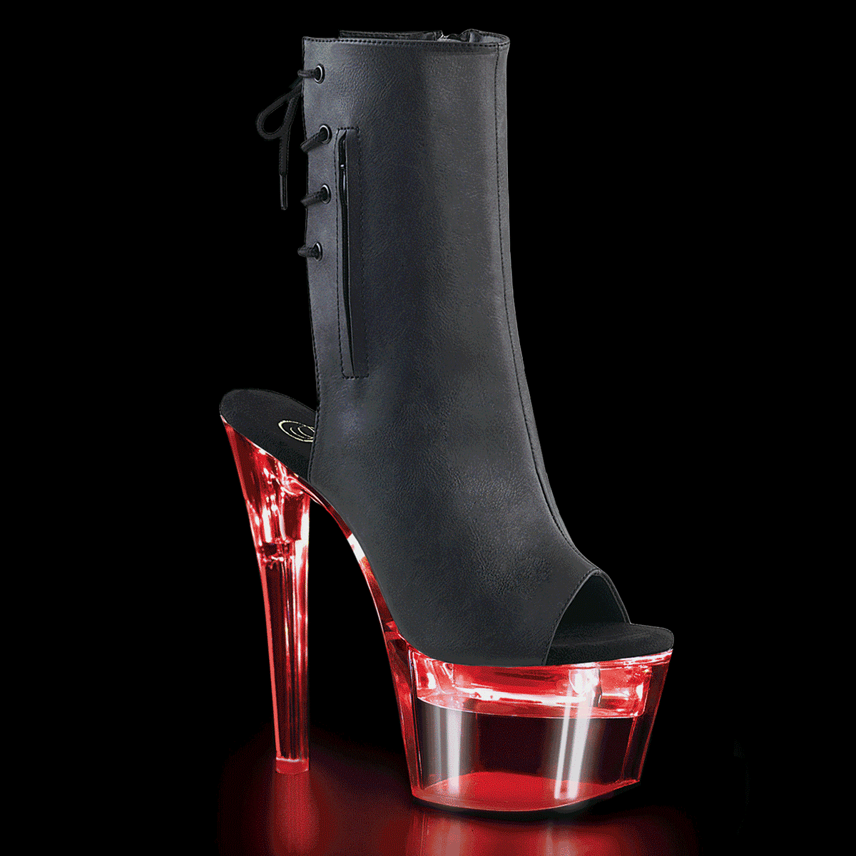 FLASHDANCE-1018-7 Black Faux Leather/Clear Ankle Boot Pleaser