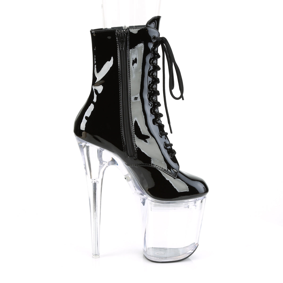 FLASHDANCE-1020-8 Black Patent/Clear Ankle Boot Pleaser