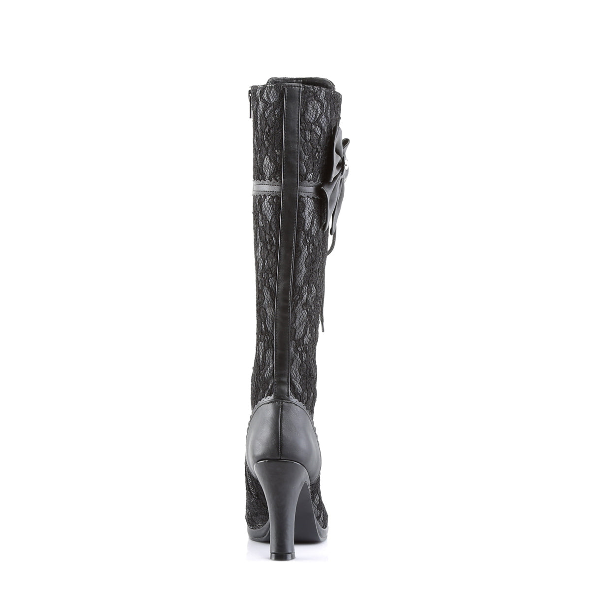 GLAM-240 Black Vegan Leather-Black Lace Knee Boot Demonia