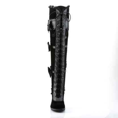 GLAM-300 Black Vegan Leather-Velvet Knee Boot Demonia