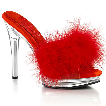 GLORY-501F-8 Red Faux Leather-Fur/Clear Fabulicious