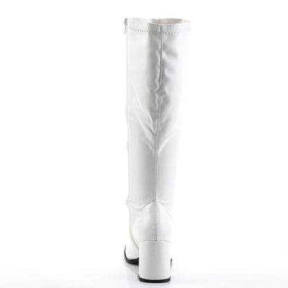 GOGO-300WC Wide Calf White Stretch Pu Funtasma