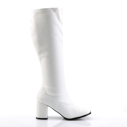 GOGO-300WC Wide Calf White Stretch Pu Funtasma