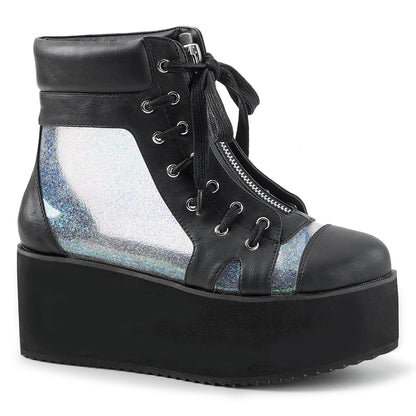 GRIP-102 Black Vegan-Clear Hologram Ankle Boot Demonia
