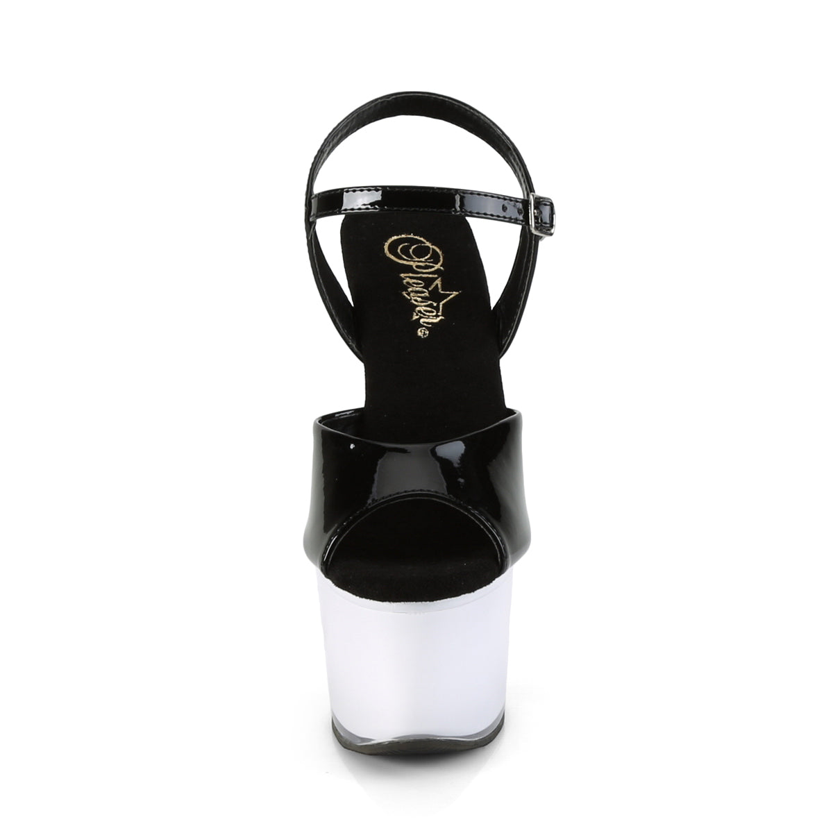 ILLUMINATOR-709 Black Patent/White Glow Platform Sandal Pleaser