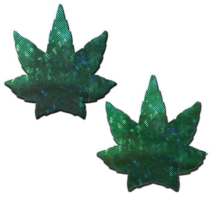 Indica Pot Leaf: Shattered Glass Disco Ball Green Weed Nipple Pasties Pastease