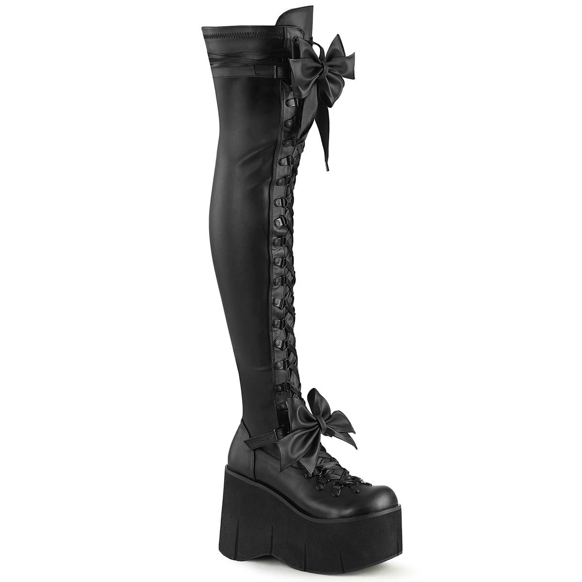 KERA-303 Black Stretch Vegan Leather Thigh Boot Demonia