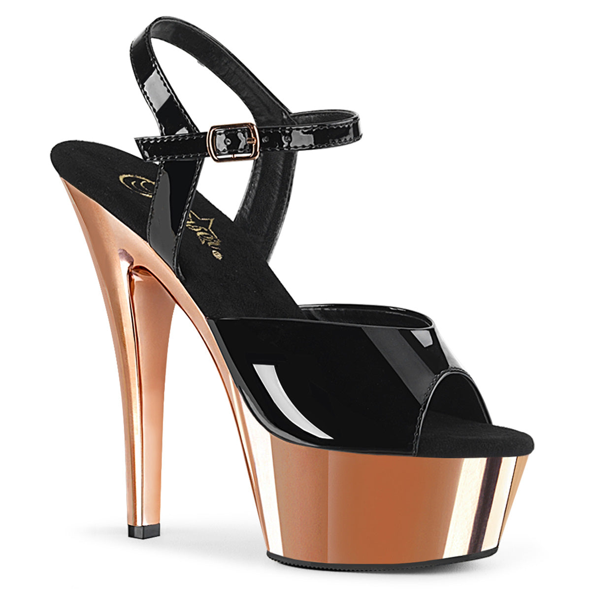 KISS-209 Black Patent/Rose Gold Chrome Platform Sandal Pleaser
