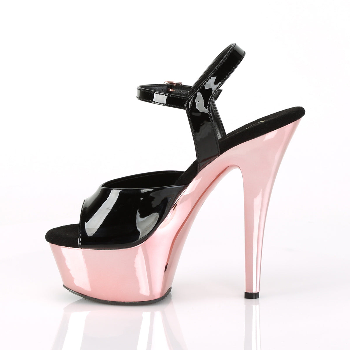 KISS-209 Black Patent/Rose Gold Chrome Platform Sandal Pleaser