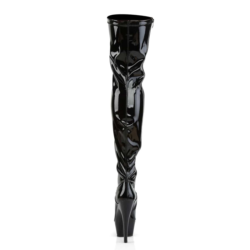KISS-3000 Black Stretch Patent/Black Thigh Boot Pleaser US Size (Women's): 6