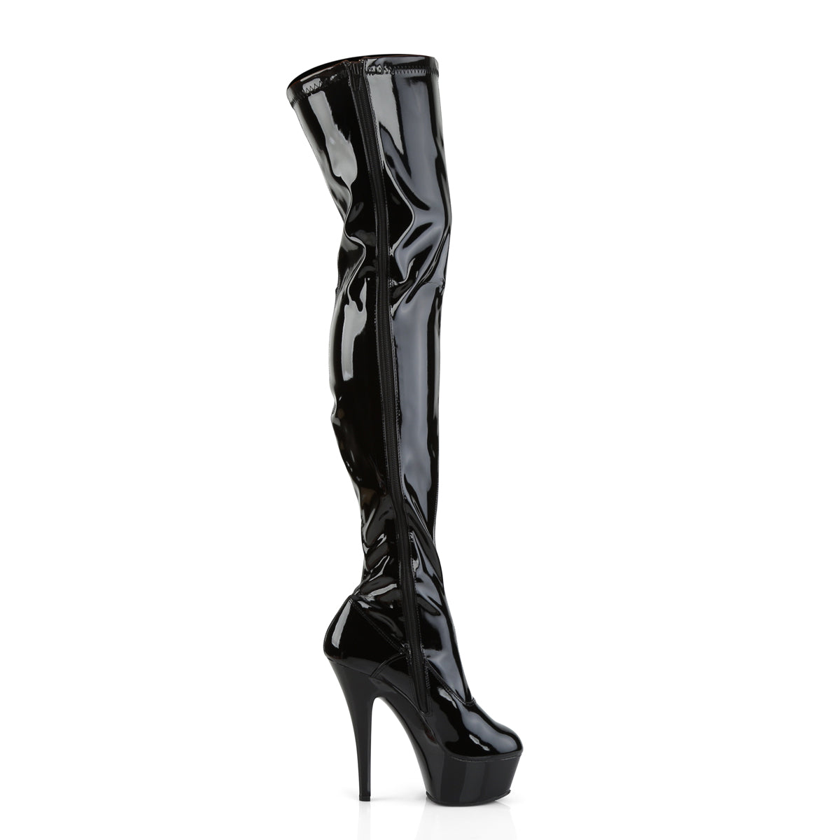 KISS-3000 Black Stretch Patent Thigh Boot Pleaser