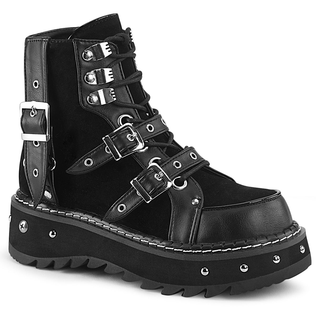 LILITH-278 Black Vegan Leather-Vegan Suede Ankle Boot Demonia