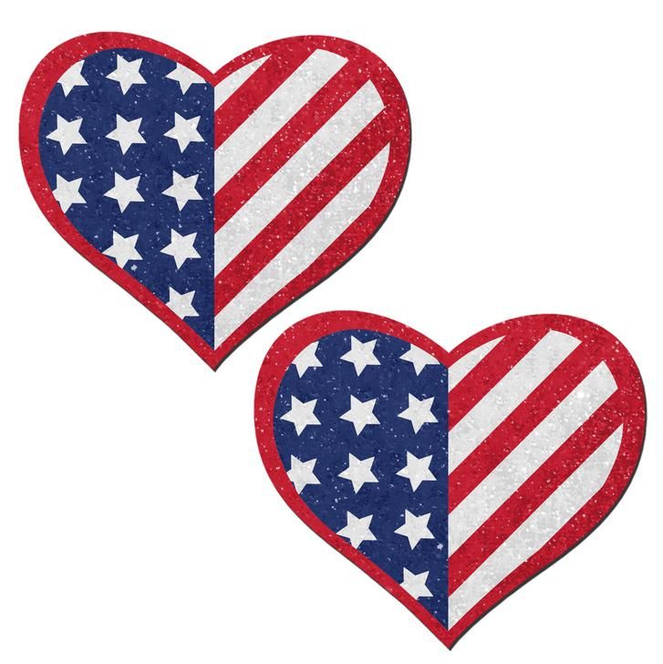 Love: Glittering Patriotic USA Red, White & Blue, Stars & Stripes Heart Nipple Pasties Pastease