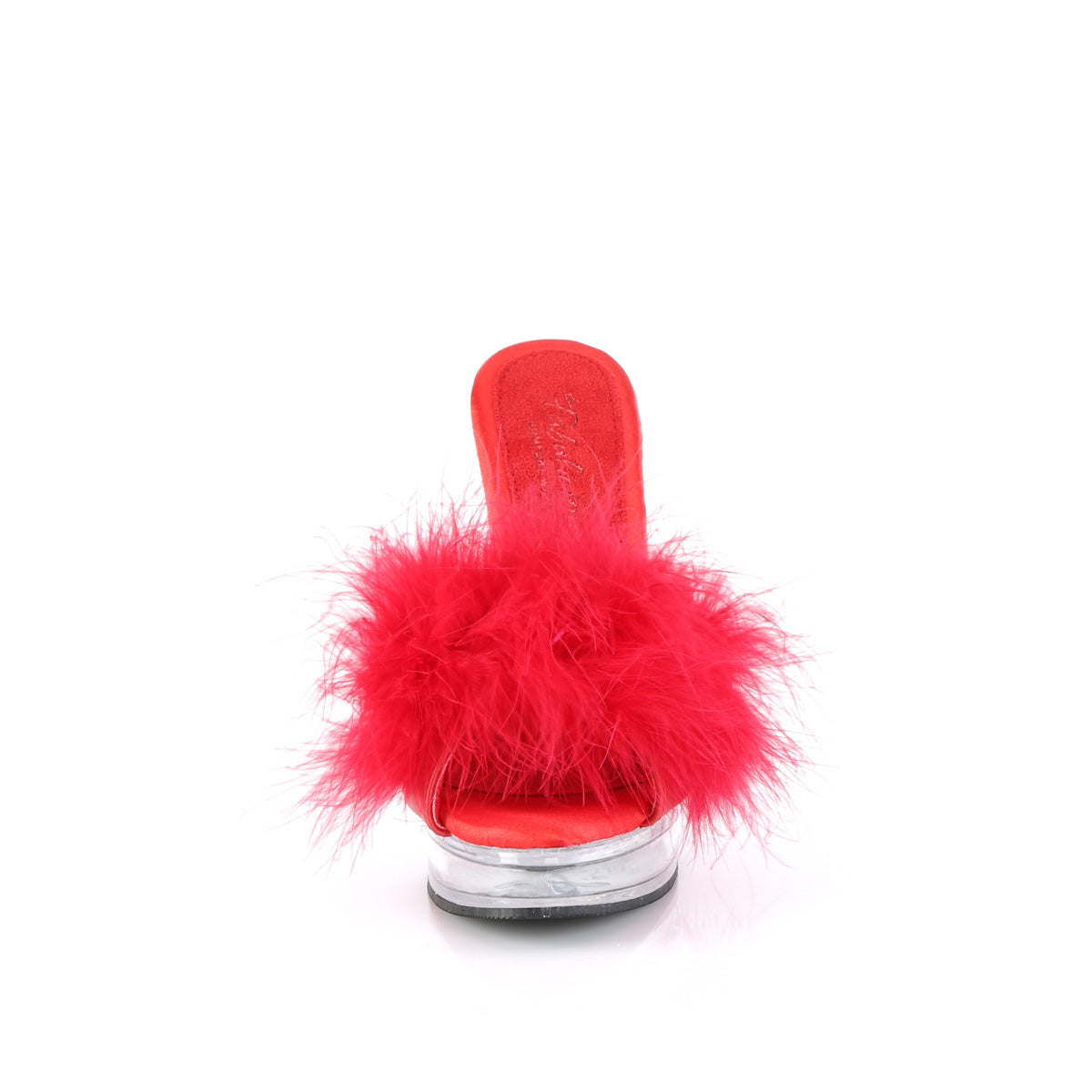MAJESTY-501F-8 Red Faux Leather-Fur/Clear Fabulicious