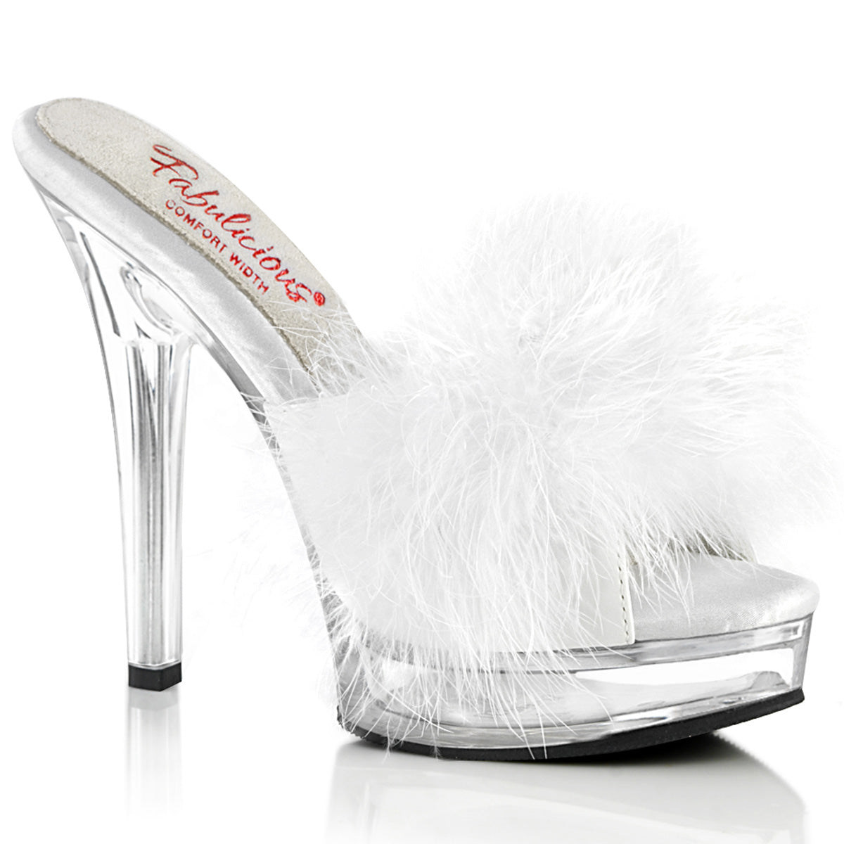 MAJESTY-501F-8 White Faux Leather-Fur/Clear Fabulicious
