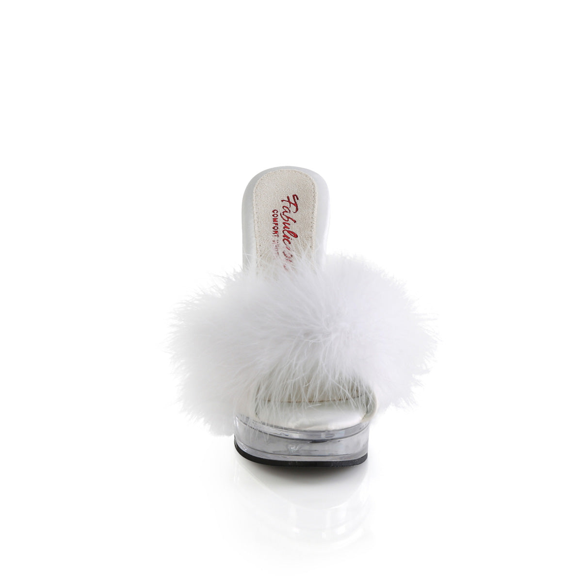 MAJESTY-501F-8 White Faux Leather-Fur/Clear Fabulicious
