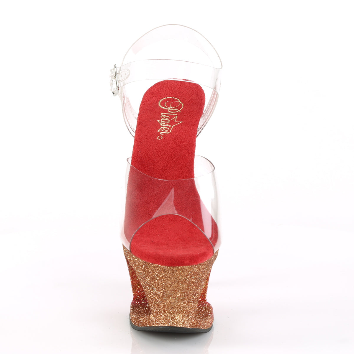 MOON-708OMBRE Clear/Rose Gold-Red Ombre Platform Sandal Pleaser