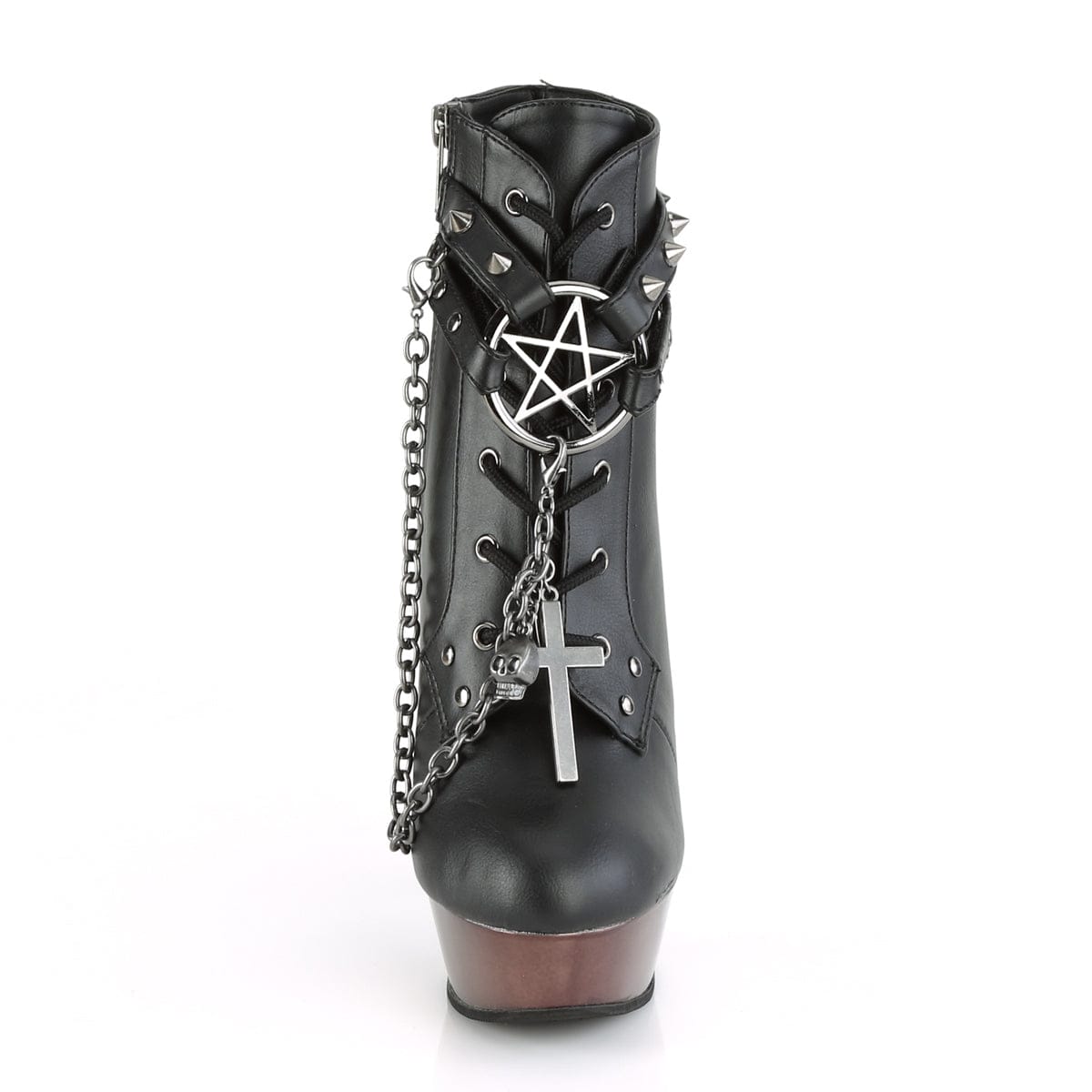 MUERTO-1001 Black Faux Leather/Pewter Chrome Ankle Boot Demonia US Size (Women's): 5