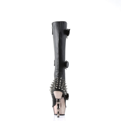 MUERTO-2028 Black Vegan Leather/Pewter Knee Boot Demonia