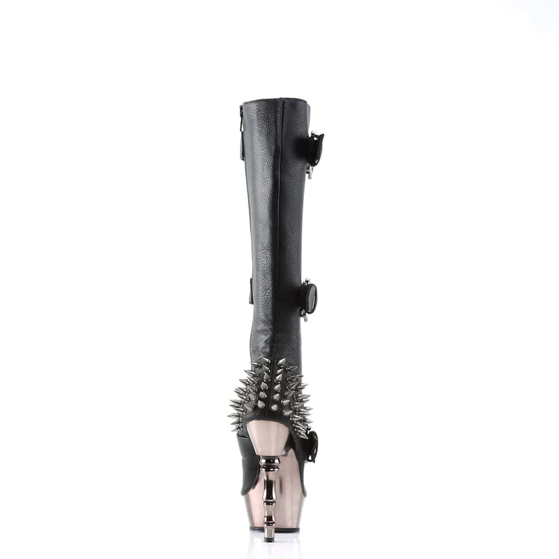 MUERTO-2028 Black Vegan Leather/Pewter Chrome Knee Boot Demonia US Size (Women's): 5