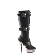 MUERTO-2028 Black Vegan Leather/Pewter Chrome Knee Boot Demonia US Size (Women's): 5