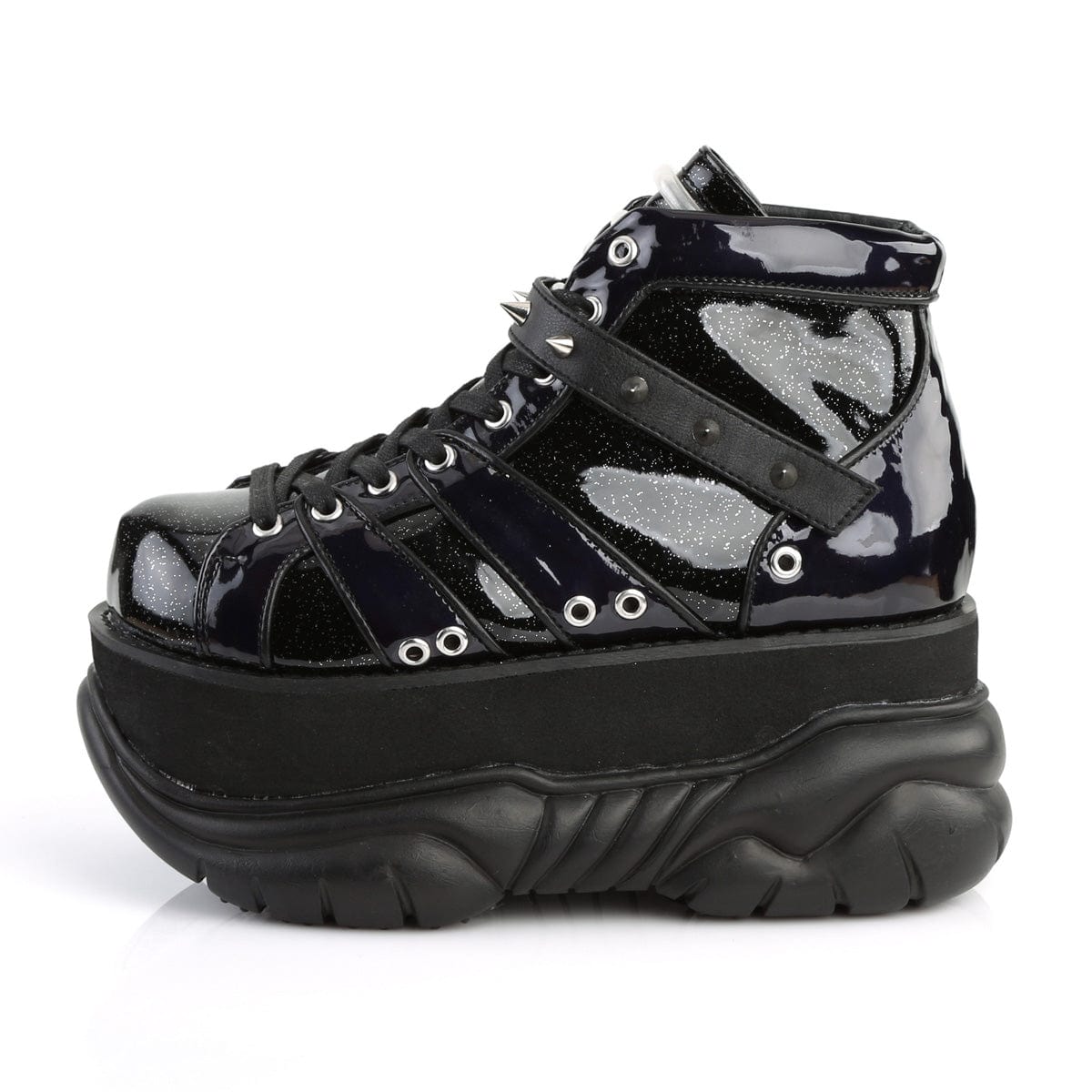 NEPTUNE-100 Black Glitter-Silver/Vegan Leather Boot Demonia US Size (Unisex/Men's): 4