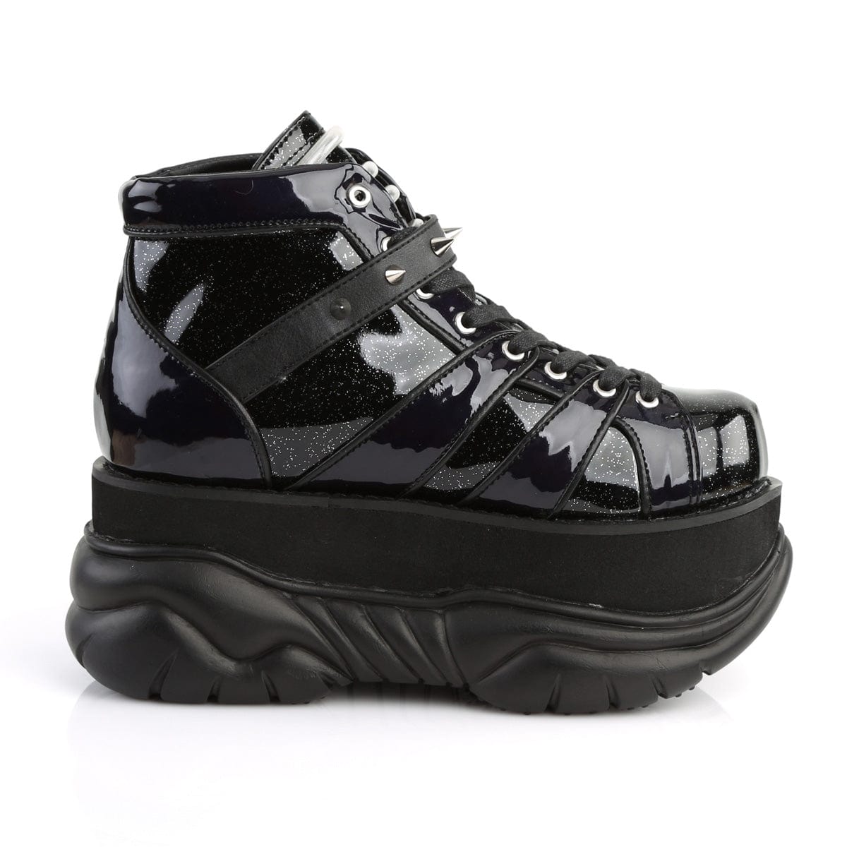 NEPTUNE-100 Black Glitter-Silver/Vegan Leather Boot Demonia US Size (Unisex/Men's): 4