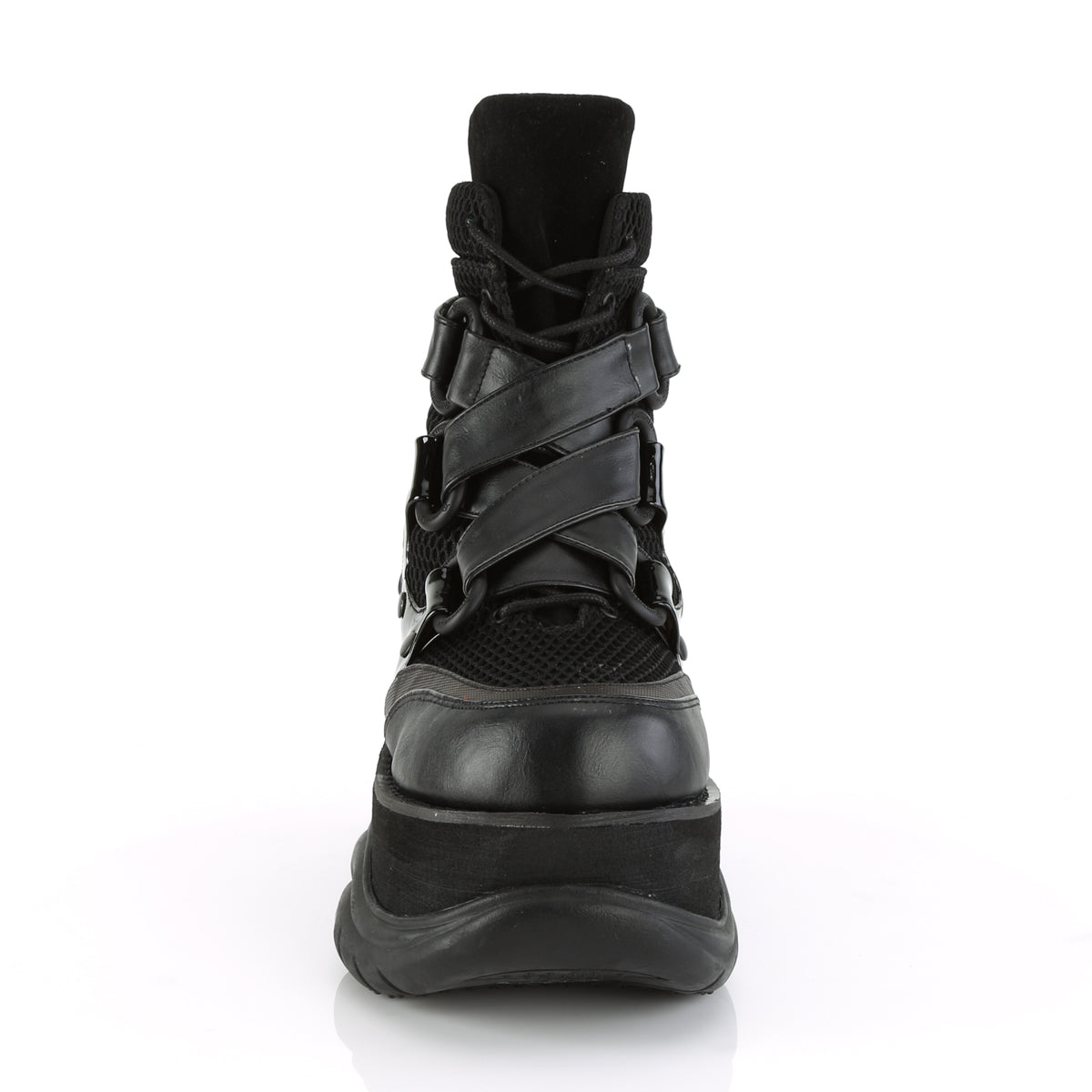 NEPTUNE-126 Black Vegan Leather-Fishnet Fabric-Patent Ankle Boot Demonia