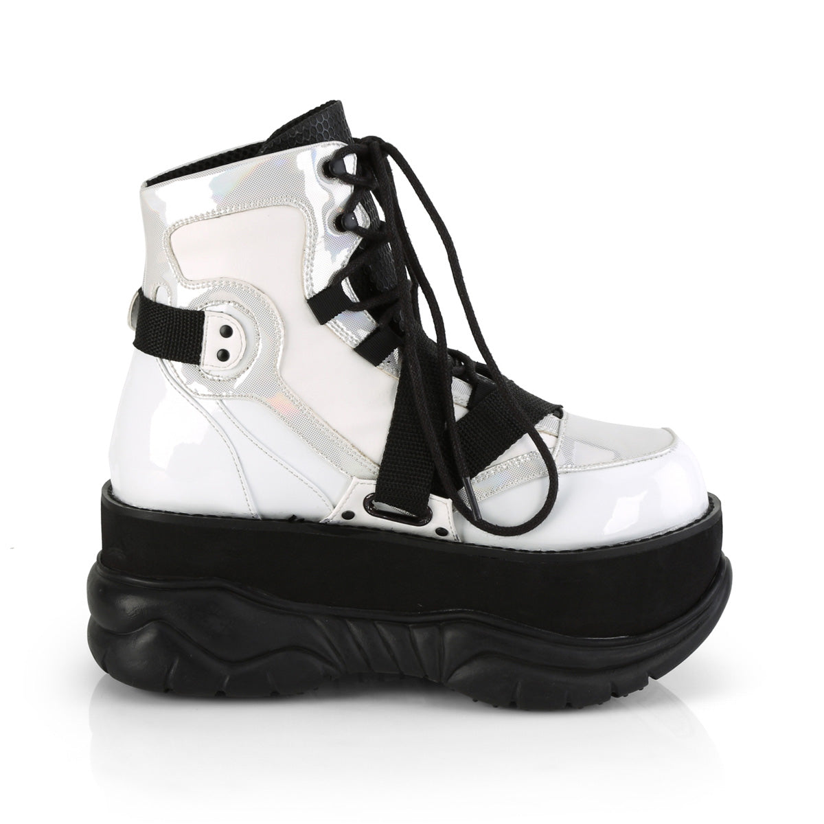 NEPTUNE-181 White Vegan Leather Multi Ankle Boot Demonia