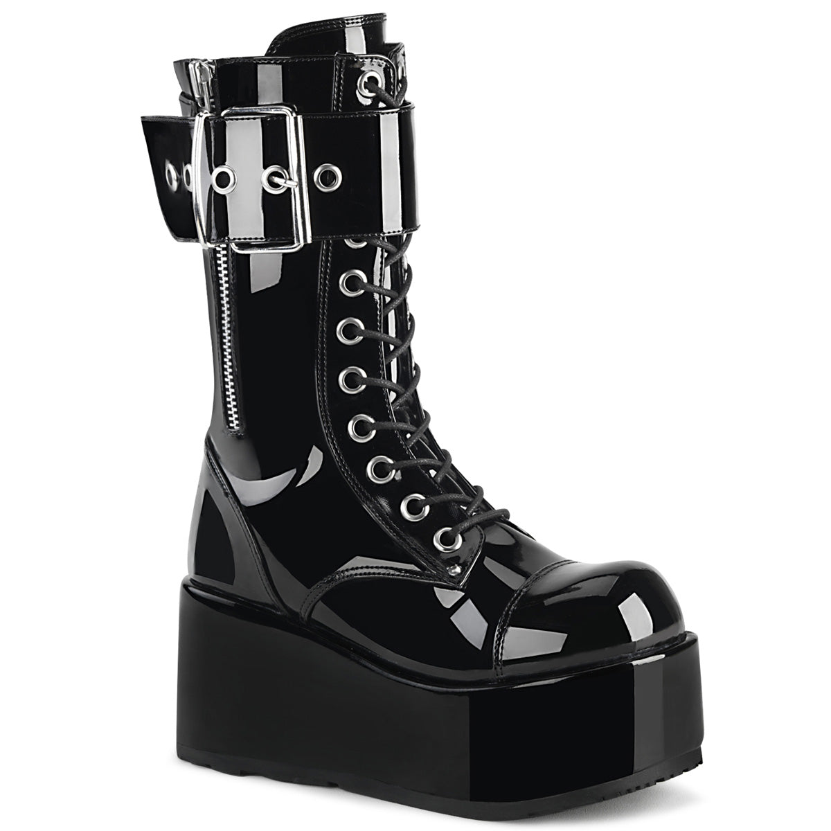 PETROL-150 Black Patent Calf Boot Demonia