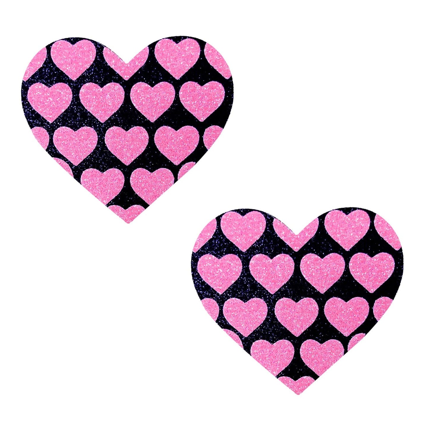 Pink Heart NEON Valentines Black Glitter I Heart U Nipple Cover Pasties