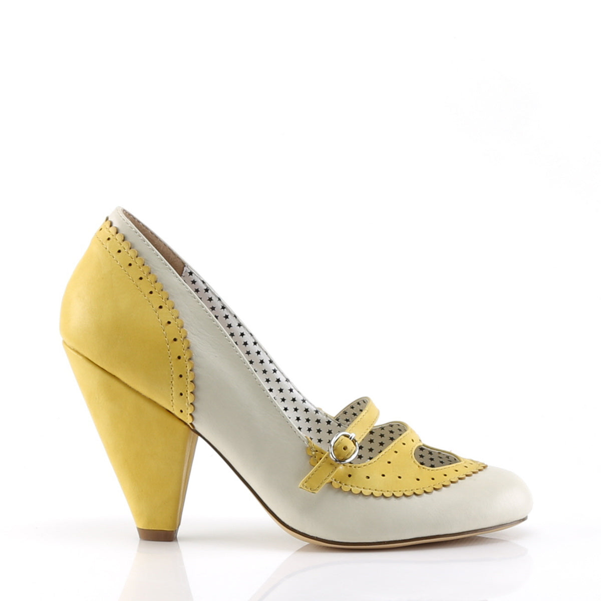 POPPY-18 Yellow-Cream Faux Leather Pin Up Couture