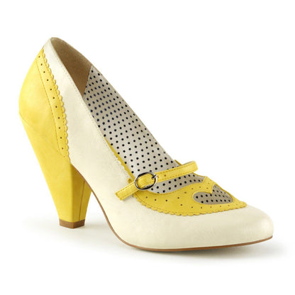 POPPY-18 Yellow-Cream Faux Leather Pin Up Couture