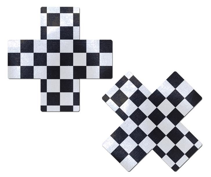 Plus X: Black & White Checker Cross Nipple Pasties Pastease