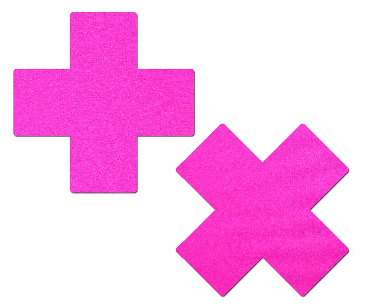 Plus X: Neon Pink Day-Glow Lycra Cross Nipple Pasties Pastease