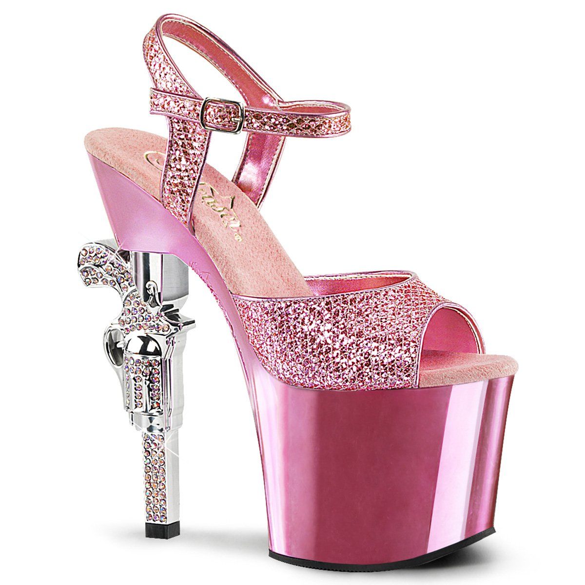 REVOLVER-709G Baby Pink Multi Glitter/Baby Pink Chrome Platform Sandal Pleaser