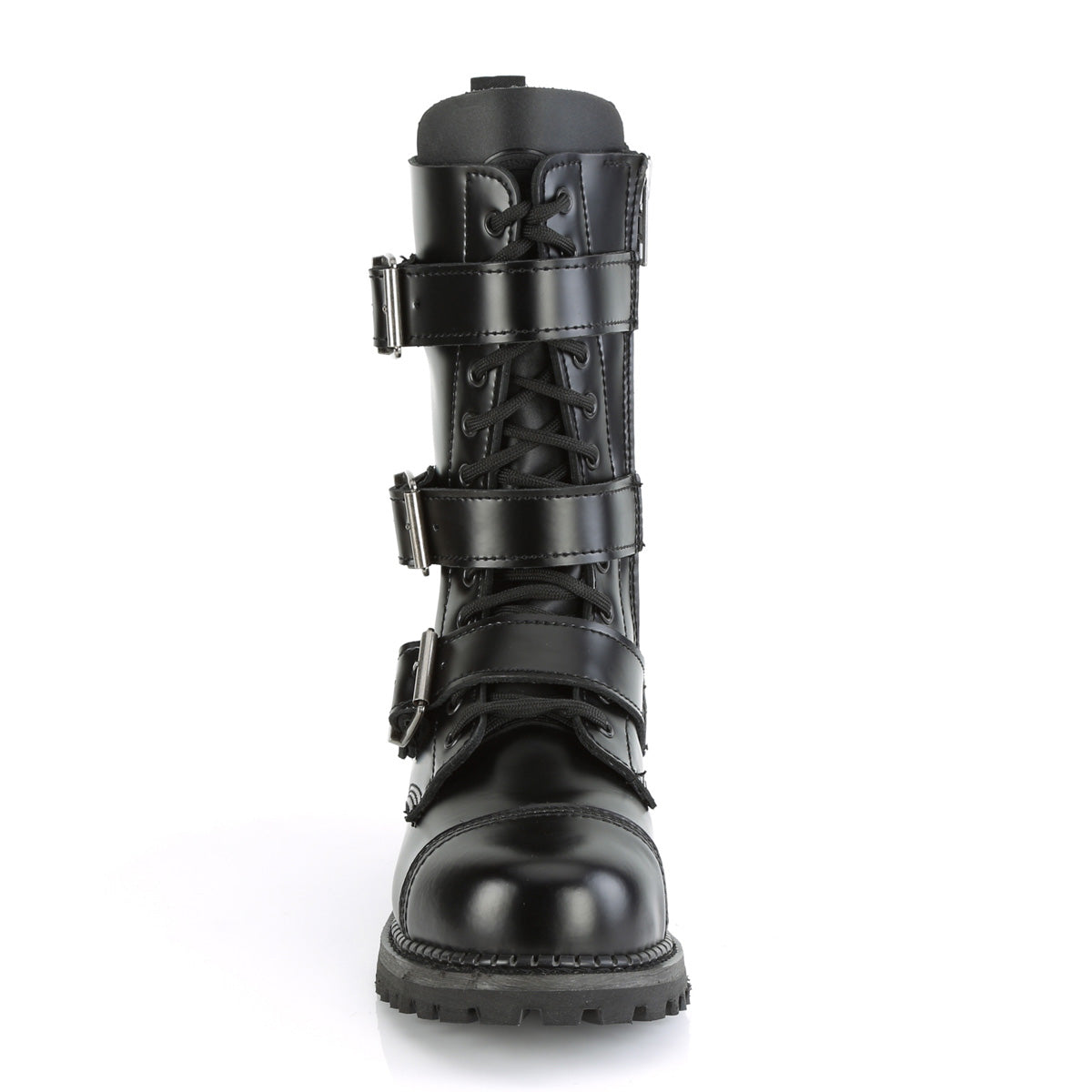 RIOT-12BK Black Leather Ankle Boot Demonia