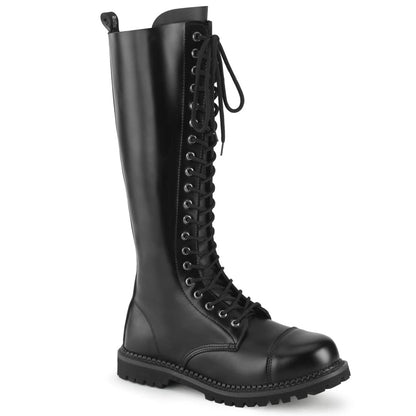 RIOT-20 Black Leather Knee Boot Demonia