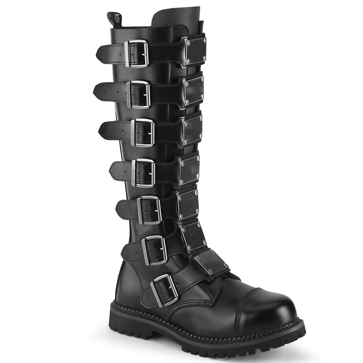 RIOT-21MP Black Leather Knee Boot Demonia
